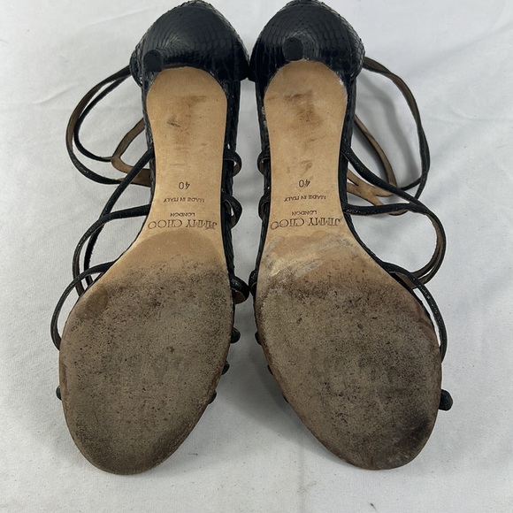 JIMMY CHOO
Summit Black Glitter Cage Sandals Size 40